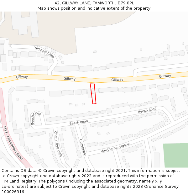 42, GILLWAY LANE, TAMWORTH, B79 8PL: Location map and indicative extent of plot