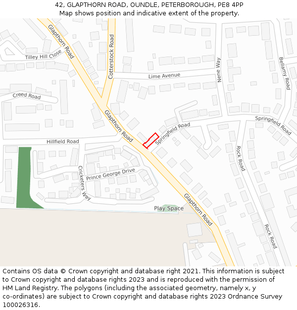 42, GLAPTHORN ROAD, OUNDLE, PETERBOROUGH, PE8 4PP: Location map and indicative extent of plot