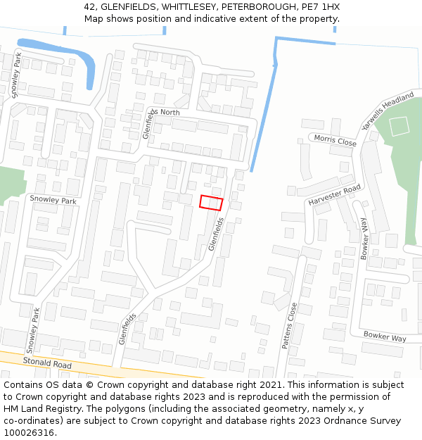 42, GLENFIELDS, WHITTLESEY, PETERBOROUGH, PE7 1HX: Location map and indicative extent of plot