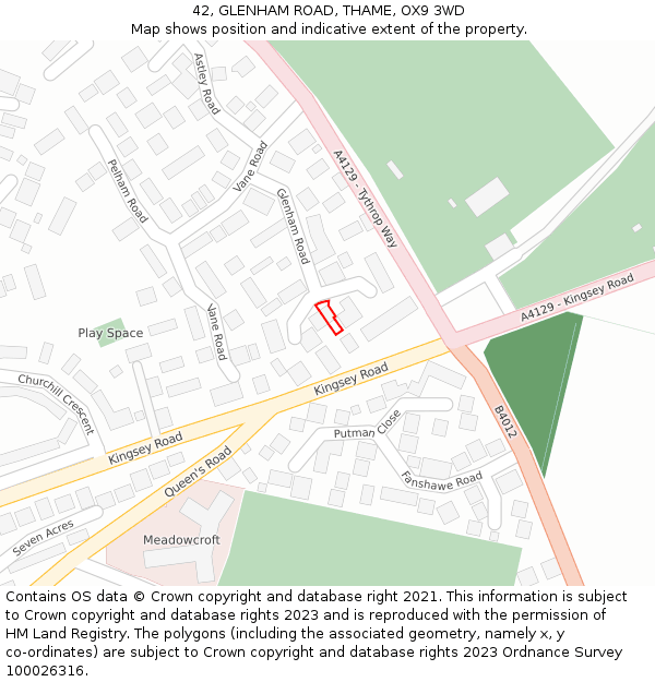 42, GLENHAM ROAD, THAME, OX9 3WD: Location map and indicative extent of plot