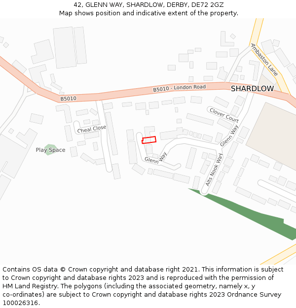 42, GLENN WAY, SHARDLOW, DERBY, DE72 2GZ: Location map and indicative extent of plot
