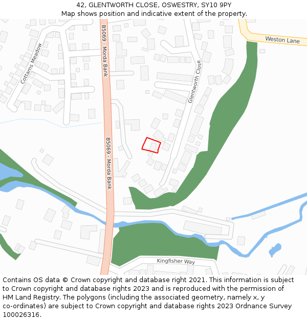 42, GLENTWORTH CLOSE, OSWESTRY, SY10 9PY: Location map and indicative extent of plot