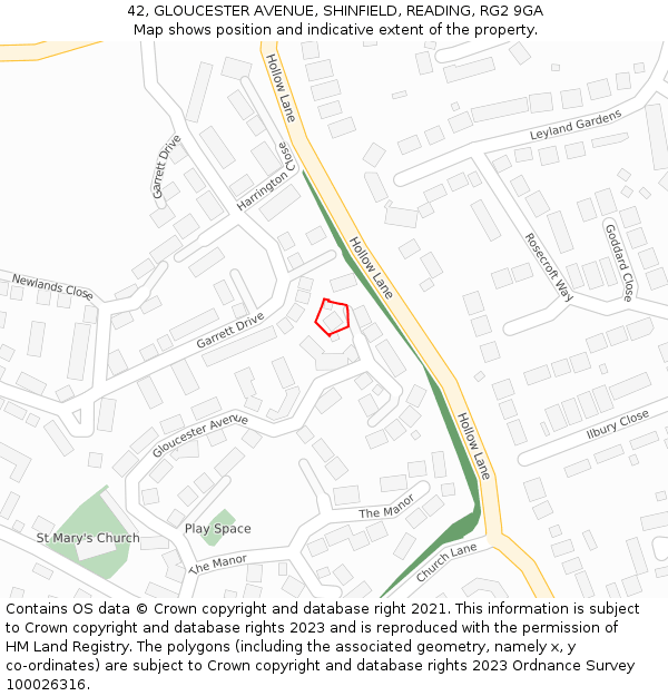 42, GLOUCESTER AVENUE, SHINFIELD, READING, RG2 9GA: Location map and indicative extent of plot