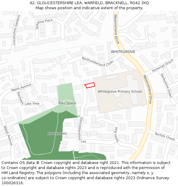 42, GLOUCESTERSHIRE LEA, WARFIELD, BRACKNELL, RG42 3XQ: Location map and indicative extent of plot