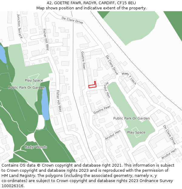 42, GOETRE FAWR, RADYR, CARDIFF, CF15 8EU: Location map and indicative extent of plot