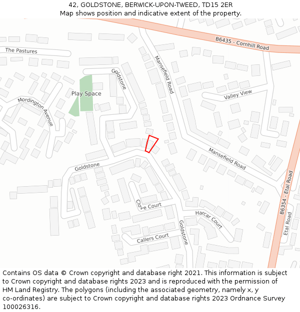 42, GOLDSTONE, BERWICK-UPON-TWEED, TD15 2ER: Location map and indicative extent of plot