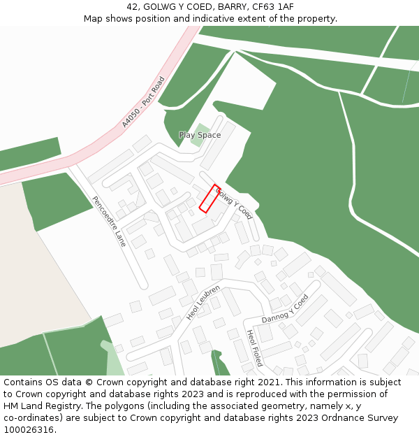 42, GOLWG Y COED, BARRY, CF63 1AF: Location map and indicative extent of plot