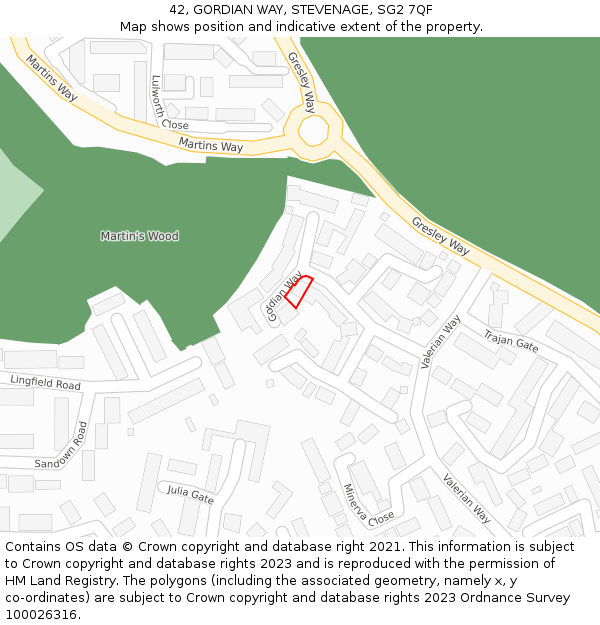 42, GORDIAN WAY, STEVENAGE, SG2 7QF: Location map and indicative extent of plot