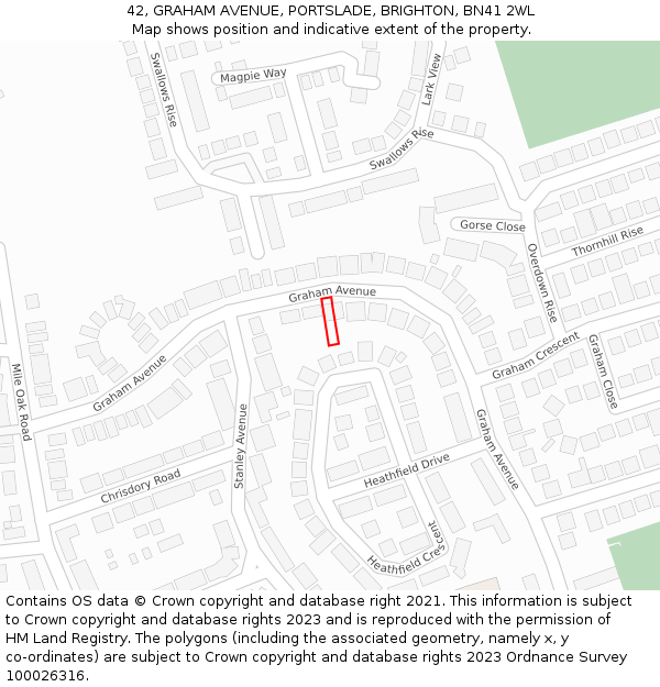 42, GRAHAM AVENUE, PORTSLADE, BRIGHTON, BN41 2WL: Location map and indicative extent of plot