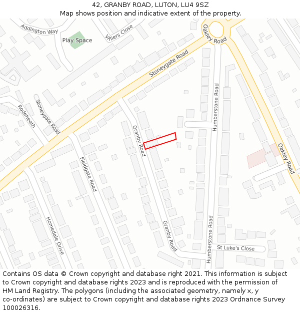 42, GRANBY ROAD, LUTON, LU4 9SZ: Location map and indicative extent of plot