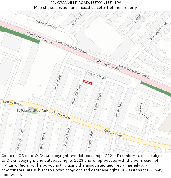 42, GRANVILLE ROAD, LUTON, LU1 1PA: Location map and indicative extent of plot