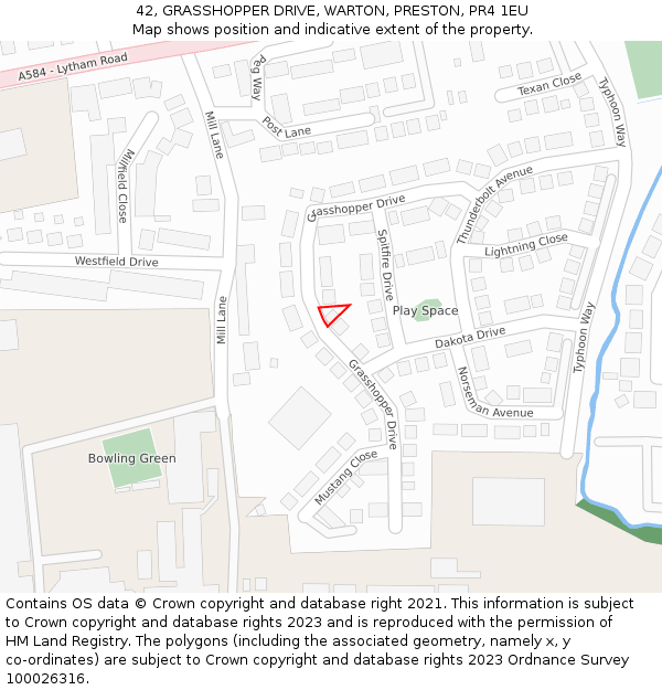 42, GRASSHOPPER DRIVE, WARTON, PRESTON, PR4 1EU: Location map and indicative extent of plot