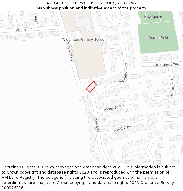 42, GREEN DIKE, WIGGINTON, YORK, YO32 2WY: Location map and indicative extent of plot
