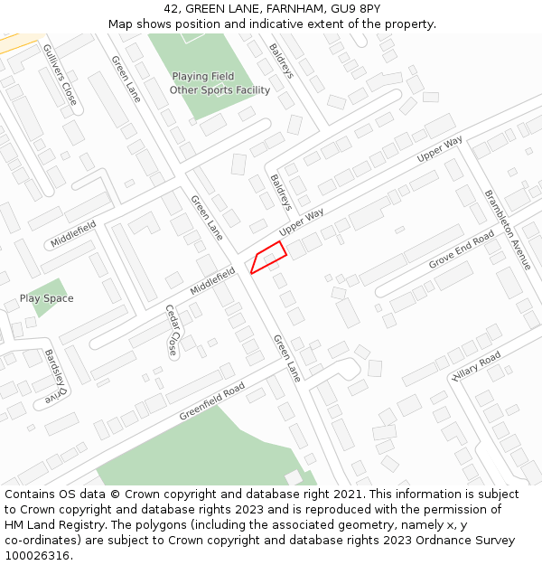 42, GREEN LANE, FARNHAM, GU9 8PY: Location map and indicative extent of plot