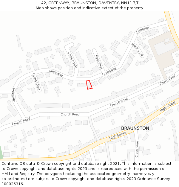 42, GREENWAY, BRAUNSTON, DAVENTRY, NN11 7JT: Location map and indicative extent of plot