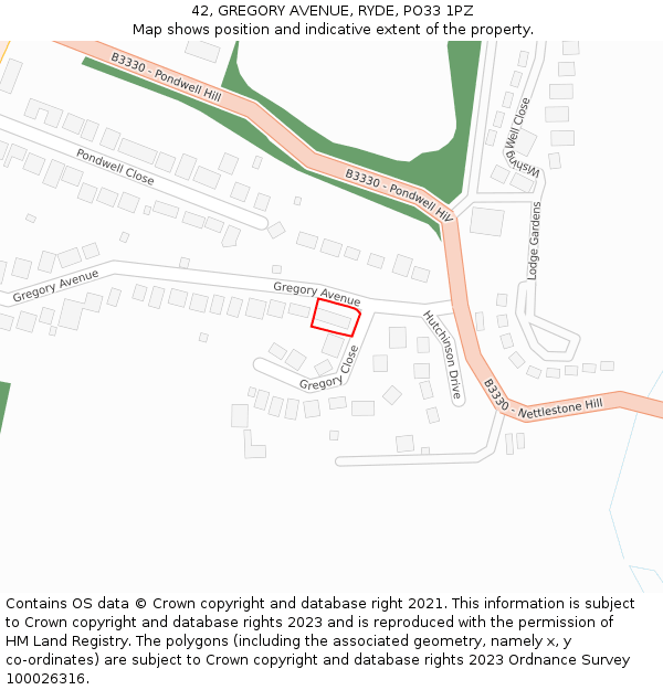 42, GREGORY AVENUE, RYDE, PO33 1PZ: Location map and indicative extent of plot