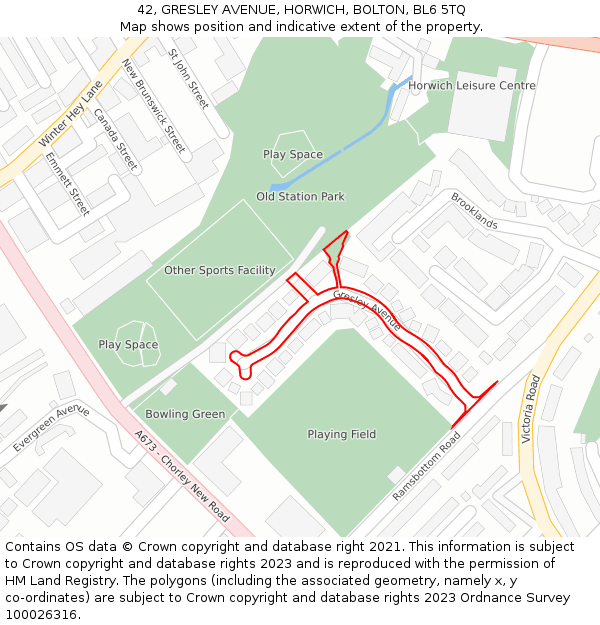 42, GRESLEY AVENUE, HORWICH, BOLTON, BL6 5TQ: Location map and indicative extent of plot