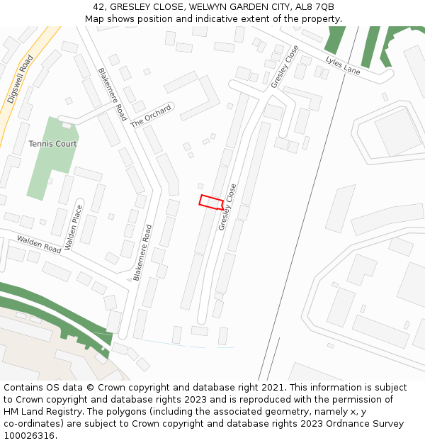 42, GRESLEY CLOSE, WELWYN GARDEN CITY, AL8 7QB: Location map and indicative extent of plot