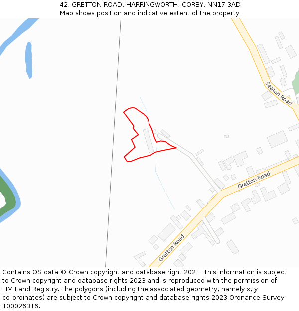 42, GRETTON ROAD, HARRINGWORTH, CORBY, NN17 3AD: Location map and indicative extent of plot