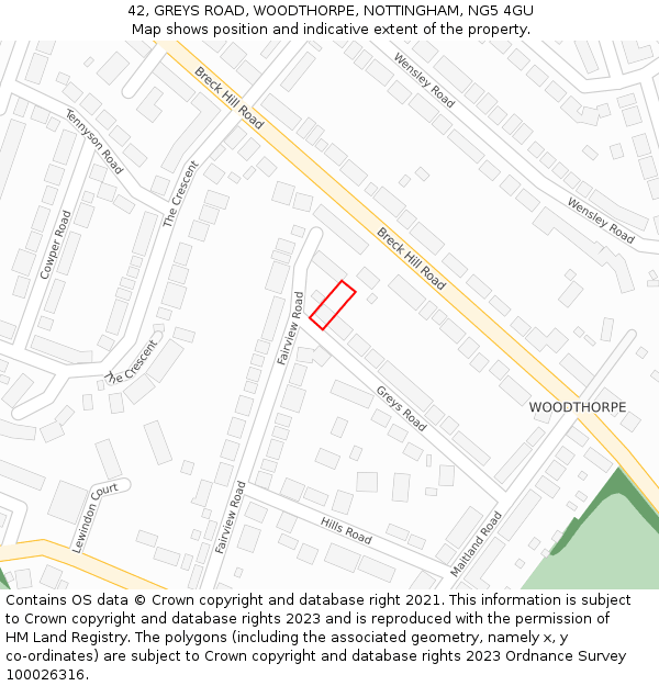 42, GREYS ROAD, WOODTHORPE, NOTTINGHAM, NG5 4GU: Location map and indicative extent of plot