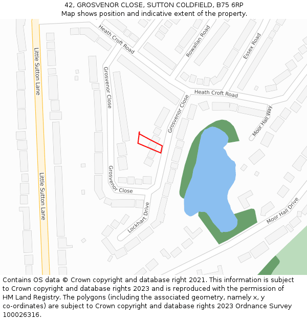 42, GROSVENOR CLOSE, SUTTON COLDFIELD, B75 6RP: Location map and indicative extent of plot