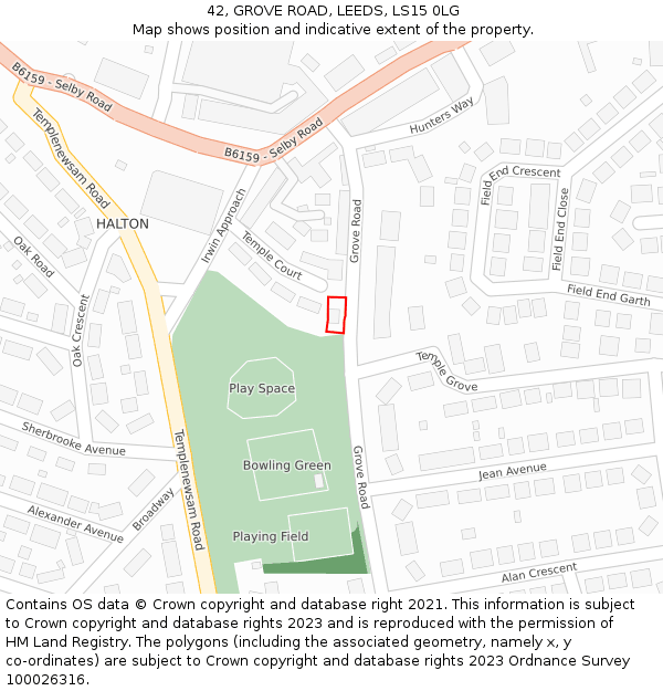 42, GROVE ROAD, LEEDS, LS15 0LG: Location map and indicative extent of plot