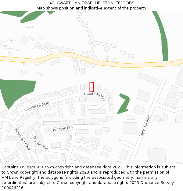 42, GWARTH AN DRAE, HELSTON, TR13 0BS: Location map and indicative extent of plot