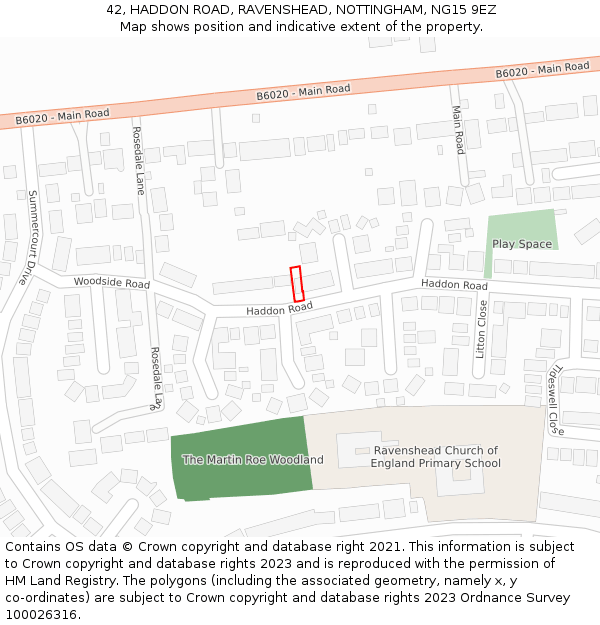 42, HADDON ROAD, RAVENSHEAD, NOTTINGHAM, NG15 9EZ: Location map and indicative extent of plot