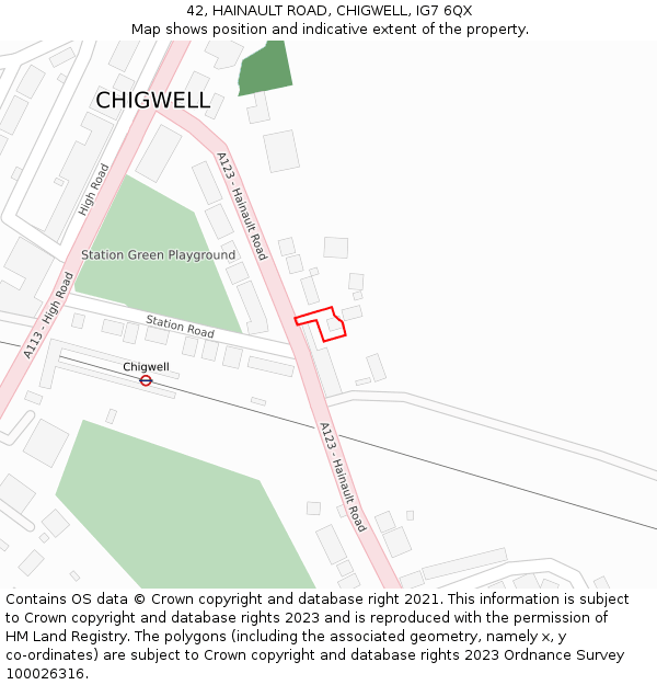 42, HAINAULT ROAD, CHIGWELL, IG7 6QX: Location map and indicative extent of plot