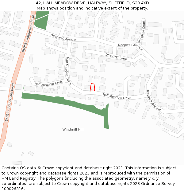 42, HALL MEADOW DRIVE, HALFWAY, SHEFFIELD, S20 4XD: Location map and indicative extent of plot