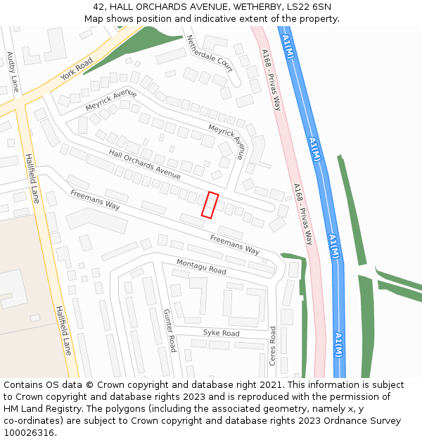 42, HALL ORCHARDS AVENUE, WETHERBY, LS22 6SN: Location map and indicative extent of plot
