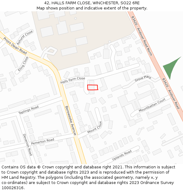 42, HALLS FARM CLOSE, WINCHESTER, SO22 6RE: Location map and indicative extent of plot