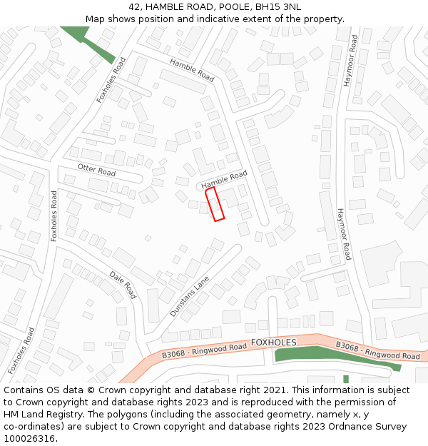 42, HAMBLE ROAD, POOLE, BH15 3NL: Location map and indicative extent of plot