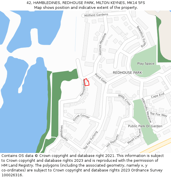 42, HAMBLEDINES, REDHOUSE PARK, MILTON KEYNES, MK14 5FS: Location map and indicative extent of plot