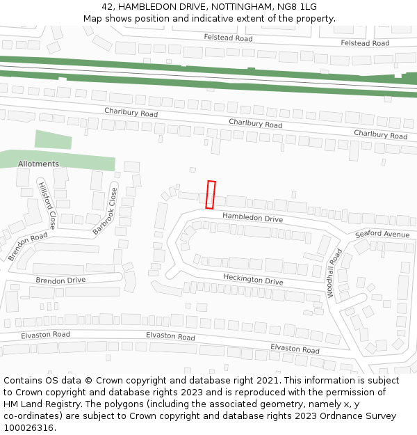 42, HAMBLEDON DRIVE, NOTTINGHAM, NG8 1LG: Location map and indicative extent of plot