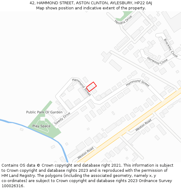 42, HAMMOND STREET, ASTON CLINTON, AYLESBURY, HP22 0AJ: Location map and indicative extent of plot