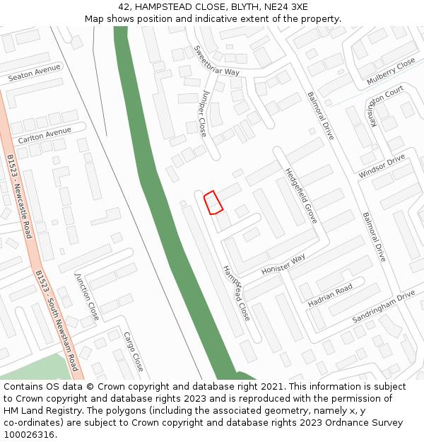 42, HAMPSTEAD CLOSE, BLYTH, NE24 3XE: Location map and indicative extent of plot