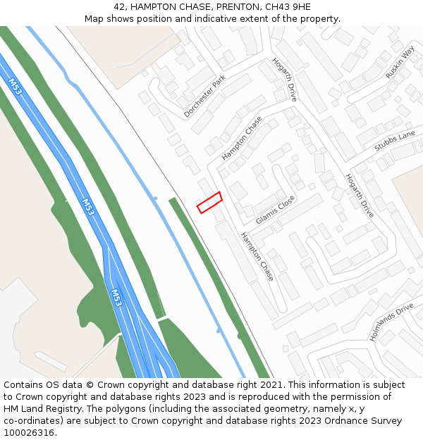 42, HAMPTON CHASE, PRENTON, CH43 9HE: Location map and indicative extent of plot