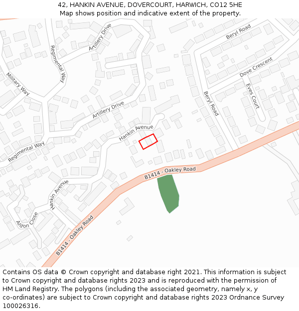 42, HANKIN AVENUE, DOVERCOURT, HARWICH, CO12 5HE: Location map and indicative extent of plot