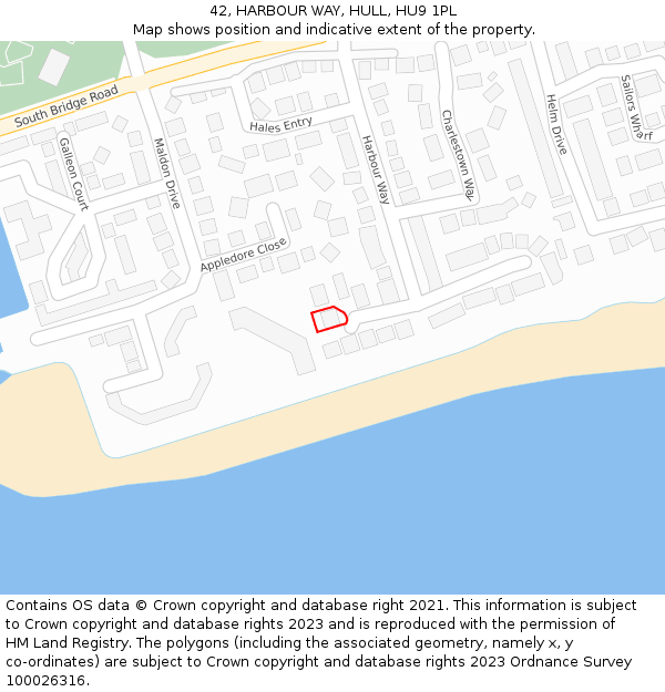 42, HARBOUR WAY, HULL, HU9 1PL: Location map and indicative extent of plot