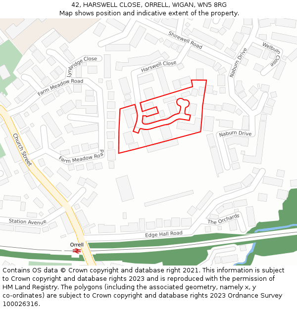 42, HARSWELL CLOSE, ORRELL, WIGAN, WN5 8RG: Location map and indicative extent of plot
