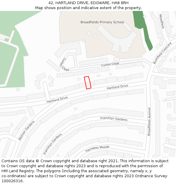 42, HARTLAND DRIVE, EDGWARE, HA8 8RH: Location map and indicative extent of plot