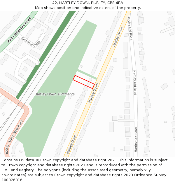 42, HARTLEY DOWN, PURLEY, CR8 4EA: Location map and indicative extent of plot