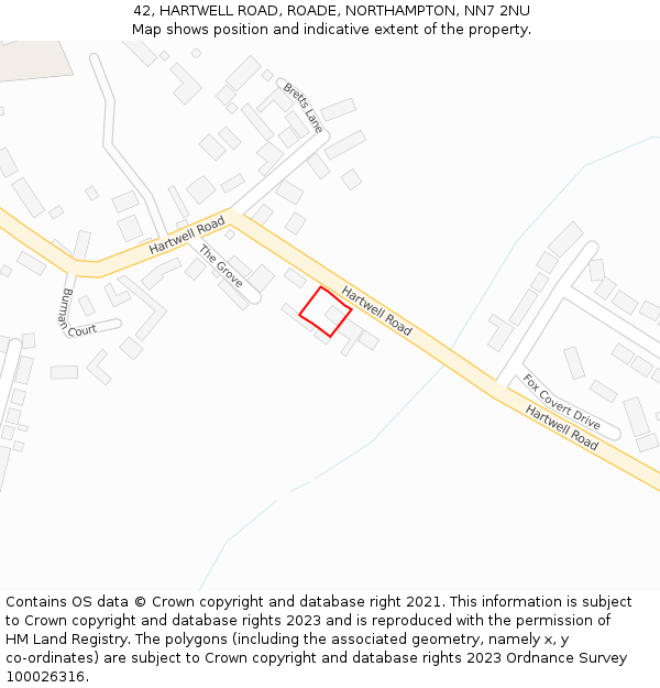 42, HARTWELL ROAD, ROADE, NORTHAMPTON, NN7 2NU: Location map and indicative extent of plot