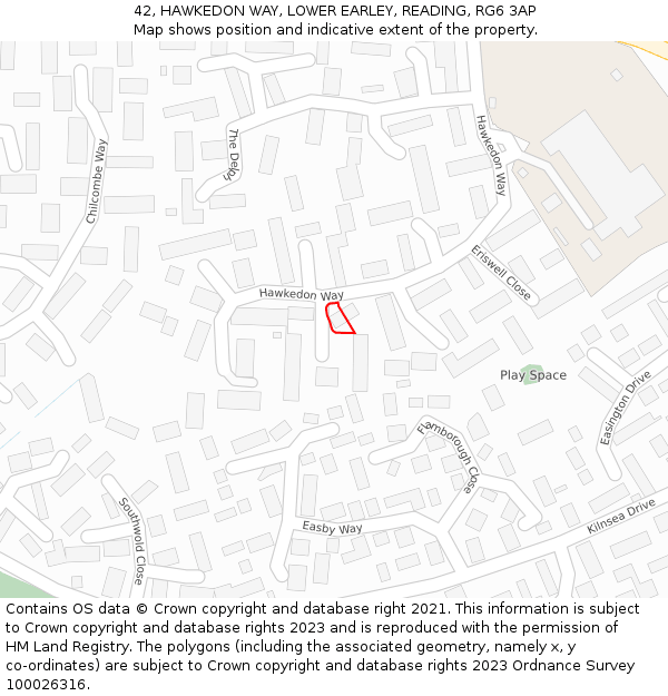 42, HAWKEDON WAY, LOWER EARLEY, READING, RG6 3AP: Location map and indicative extent of plot