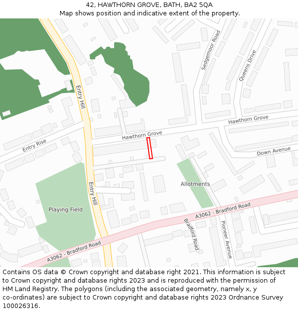 42, HAWTHORN GROVE, BATH, BA2 5QA: Location map and indicative extent of plot