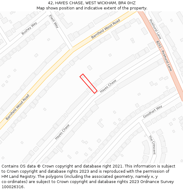 42, HAYES CHASE, WEST WICKHAM, BR4 0HZ: Location map and indicative extent of plot