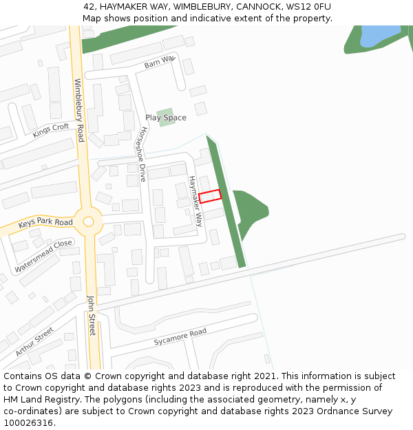 42, HAYMAKER WAY, WIMBLEBURY, CANNOCK, WS12 0FU: Location map and indicative extent of plot