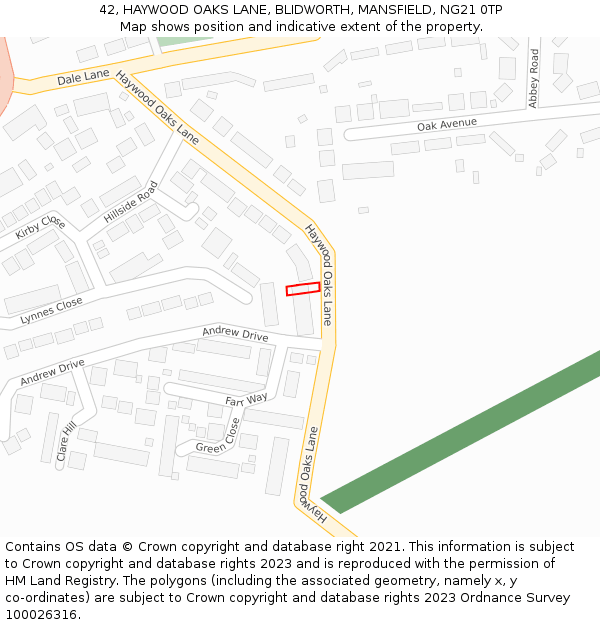 42, HAYWOOD OAKS LANE, BLIDWORTH, MANSFIELD, NG21 0TP: Location map and indicative extent of plot