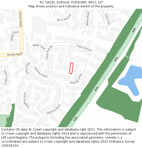 42, HAZEL AVENUE, EVESHAM, WR11 1XT: Location map and indicative extent of plot